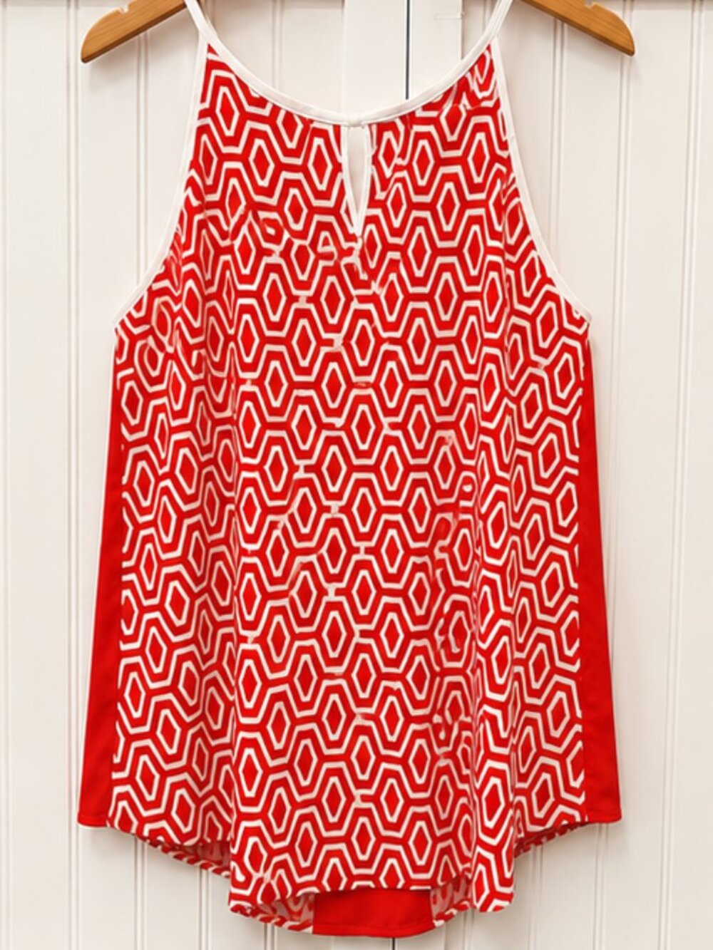 Ro & De Red White Geometric Sleeveless Halter Blouse Size Large